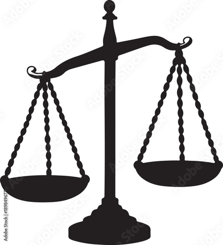 Black silhouette of a balance scale isolated on transparent background