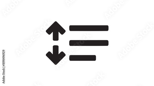 Black Sort and Filter Icon with Up Down Arrows and Horizontal Lines Vector
