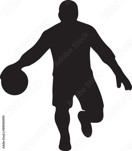 Silhouette of a basketball player dribbling isolated on transparent background