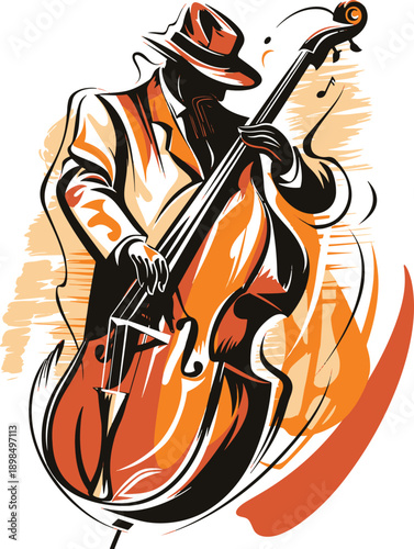 Jazz Double Bass Player Abstract Illustration Art