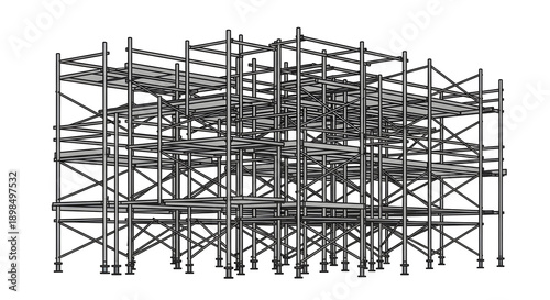 Scaffolding Structure Under Construction from Front Viewpoint Showing Metal Frames and Supports