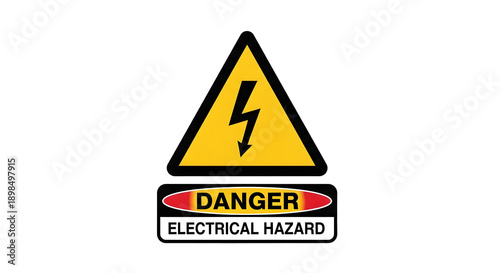 Warning sign indicating electrical hazard with lightning symbol on yellow triangle and danger text below