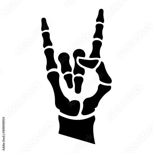 Human Skeleton Hand Vector Illustration - Spooky Halloween Bone Gesture for Rock Music, Anatomy, and Horror Design.