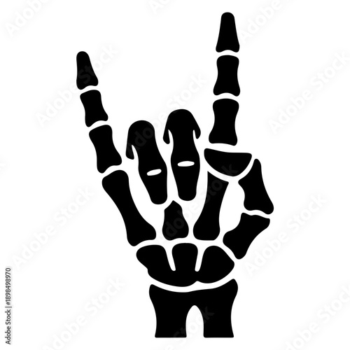 Human Skeleton Hand Vector Illustration - Spooky Halloween Bone Gesture for Rock Music, Anatomy, and Horror Design.