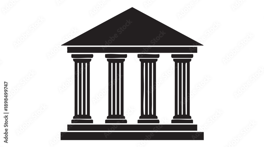 Fototapeta premium Black Neoclassical Building with Four Columns Vector Icon