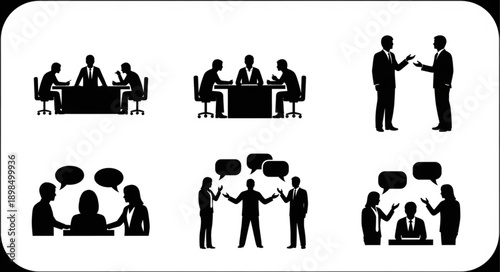 Business Meeting Silhouettes Discussion Conversation Icons.