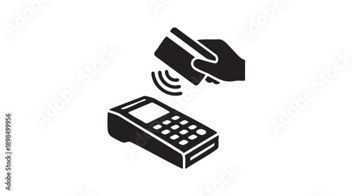 Black Contactless Payment Icon with Credit Card and POS Terminal