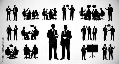 Business meeting silhouettes of people in discussion.