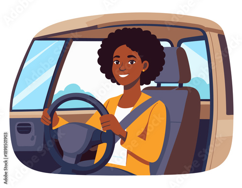 Flat vector illustration of a driver sitting in a vehicle