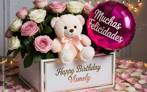 happy birthday card with teddy bear