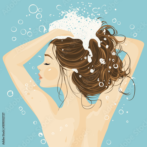 Woman Washing Hair with Bubbles