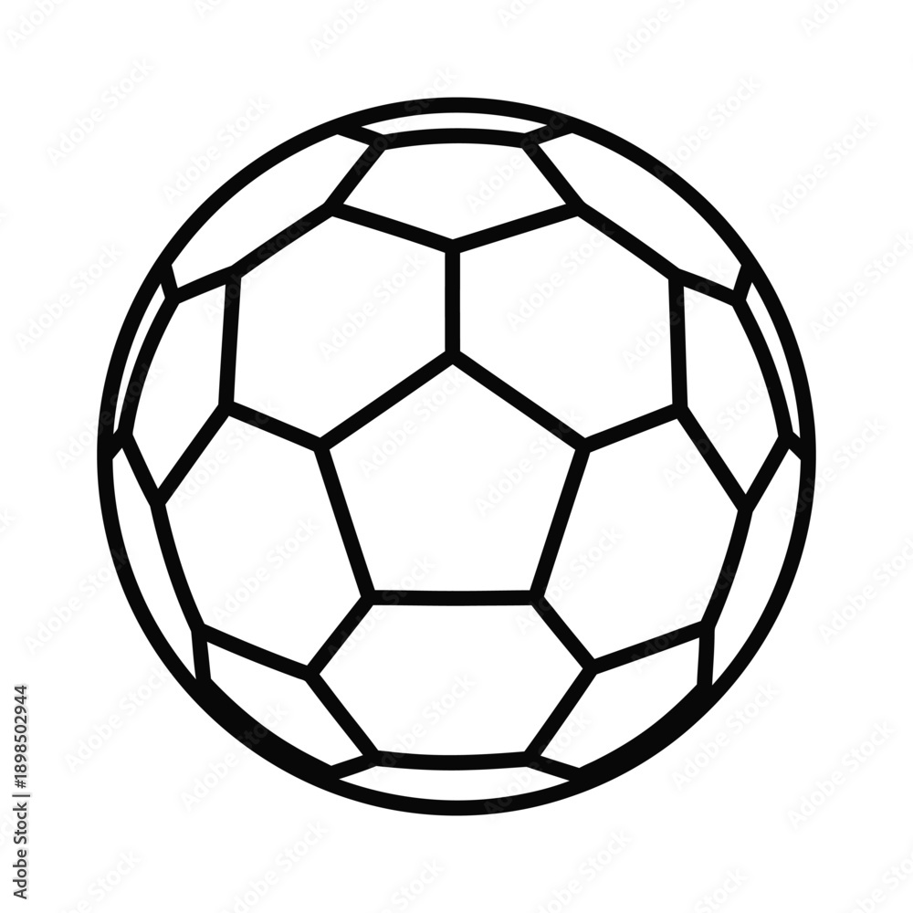 Fototapeta premium A simple black and white outline illustration of a classic soccer ball with hexagonal and pentagonal panels