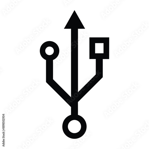 Universal Serial Bus USB Symbol Black Vector Icon for Technology and Connectivity