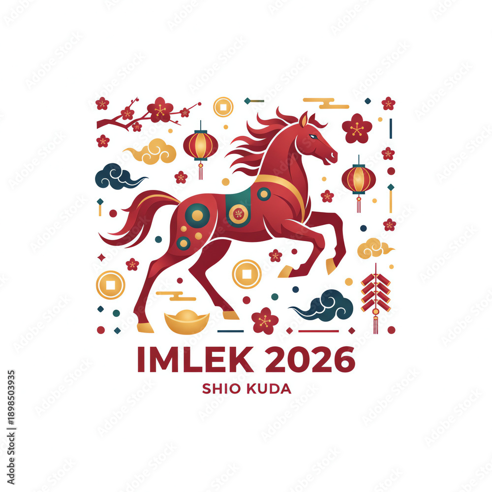 Naklejka premium Vibrant Year of the Horse Imlek 2026 Illustration