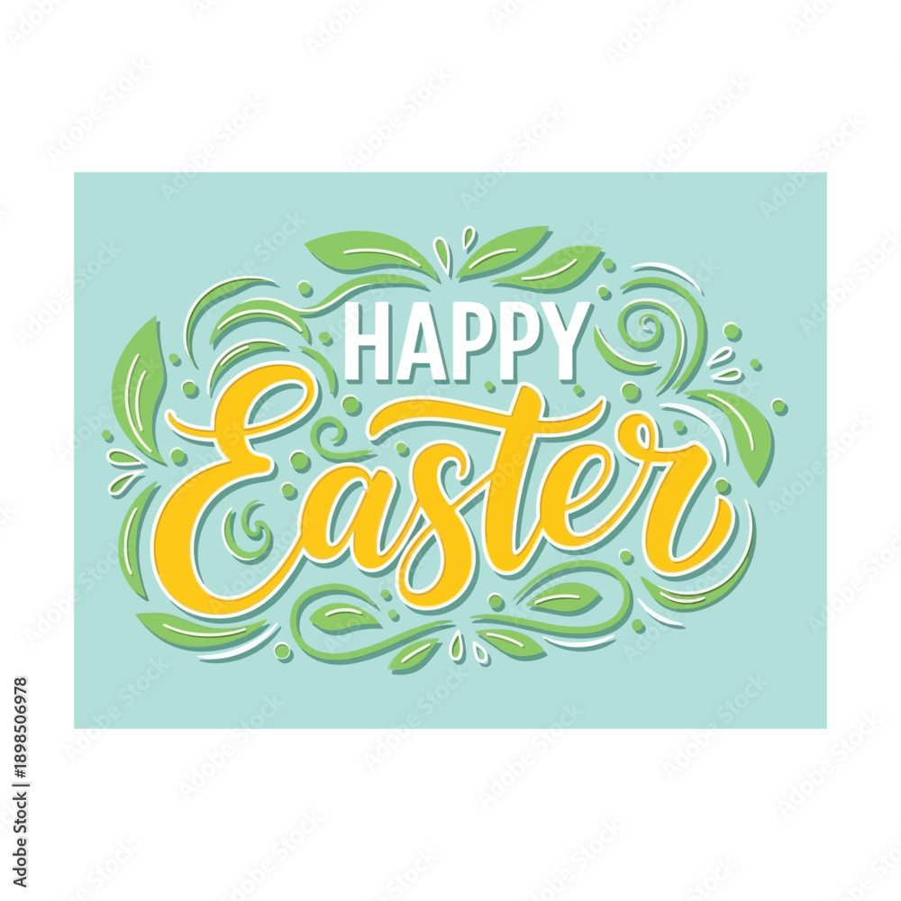 Obraz premium Happy Easter Decorative Lettering with Floral Elements