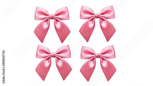 Four pink bows isolated on white background