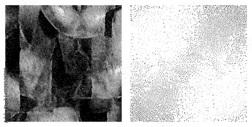 Black and white halftone dot matrix texture, screen printing effect, print, graphic design element, visual noise texture, analog simulation, rasterized gradient.