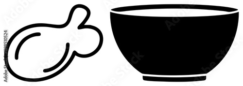 Minimalist vector featuring a stylized thumbprint and bowl, clean art, graphic design elements, digital illustration, UI symbol.