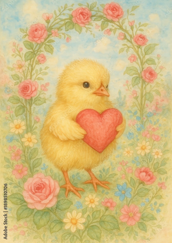 Fototapeta premium Chick holding heart wallpaper