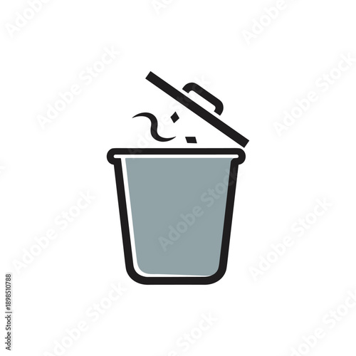 Gray Bucket with Open Lid and Steam.