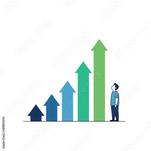 Man standing next to increasing graph with colorful arrows.