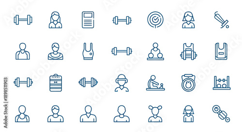 Fitness icons set exercise and wellness