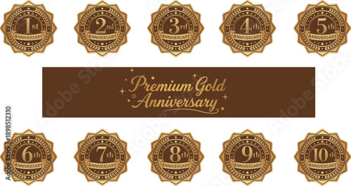 タイトル : プレミアムゴールド周年エンブレムバッジセット　1〜10周年ラグジュアリーメダル素材