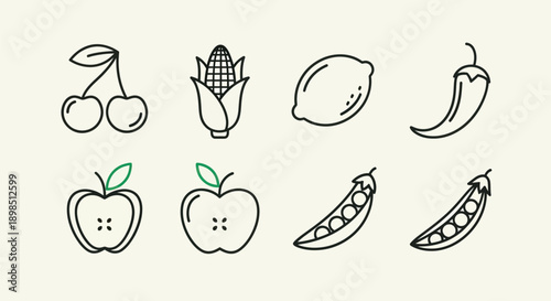 Fresh fruits and vegetables in vector style