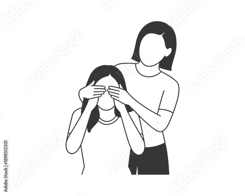 Two girls playing a guessing game with one covering the others eyes in a playful moment