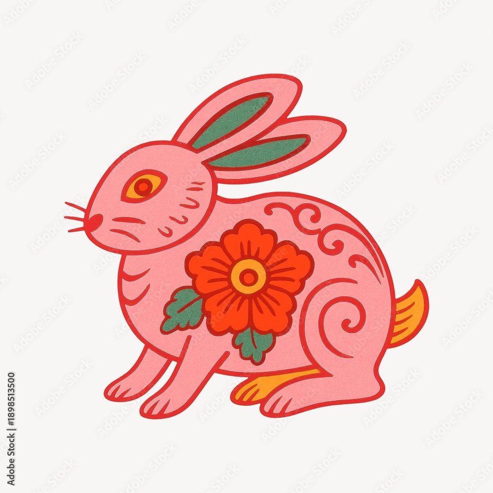 Fototapeta premium Colorful floral rabbit illustration.