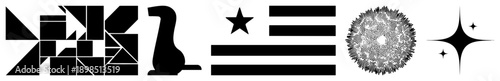 Modern minimalist featuring shapes, stars, and, ideal for UI, branding, or digital design. Includes puzzle, chess, flag, mandala, and sparkle motifs.