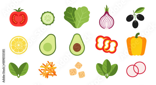 Fresh salad ingredients isolated on white