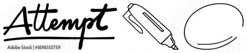 Calligraphic word attempt, marker pen, empty oval shape, minimalist vector design, creative process symbol, sketch art concept.