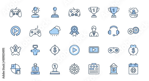 Gaming icons set digital game symbols