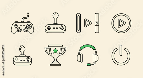 Gaming icons set controller buttons headset