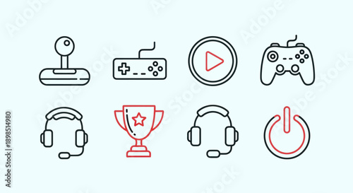 Gaming icons set joystick controller headset