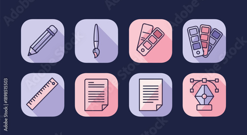 Graphic design icons on dark blue background
