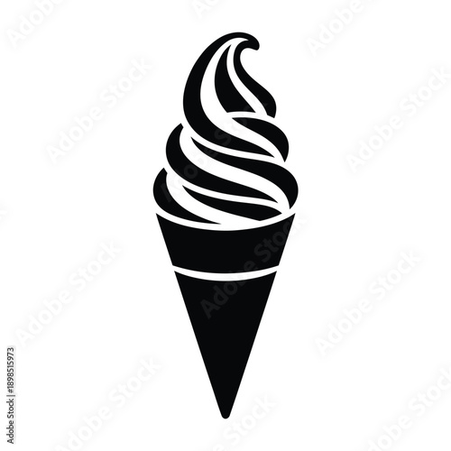 Black and white illustration of a soft serve ice cream cone