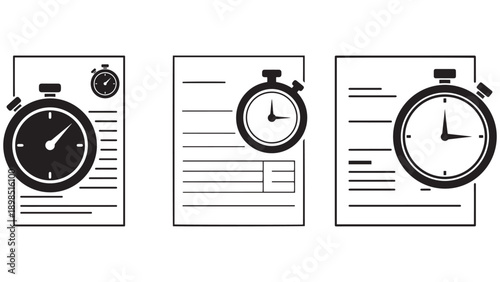 Stopwatch Overlay On Invoice Icon Representing Timed Billing, Subscription Cycles And Usage-Based Payments
