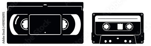 Line art retro media set featuring a VHS and an audio cassette for vintage entertainment