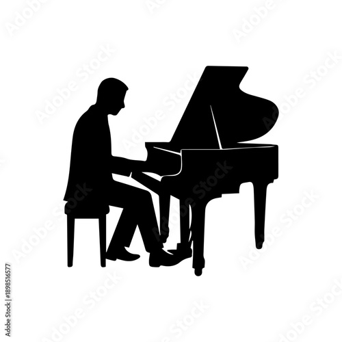Pianist playing grand piano musical performance silhouette