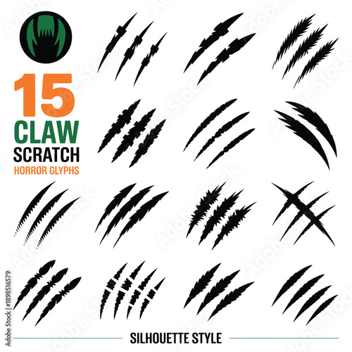 Claw scratches and horror glyphs in a black and white illustration