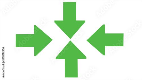 Four bright green arrows pointing inwards towards a central meeting point on a clean white background, symbolizing convergence.