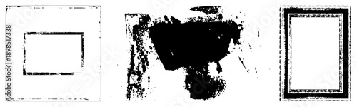 Vintage distressed rectangular frames, grunge border designs, textured art, graphic design elements, abstract composition, aesthetic, digital vector illustration.