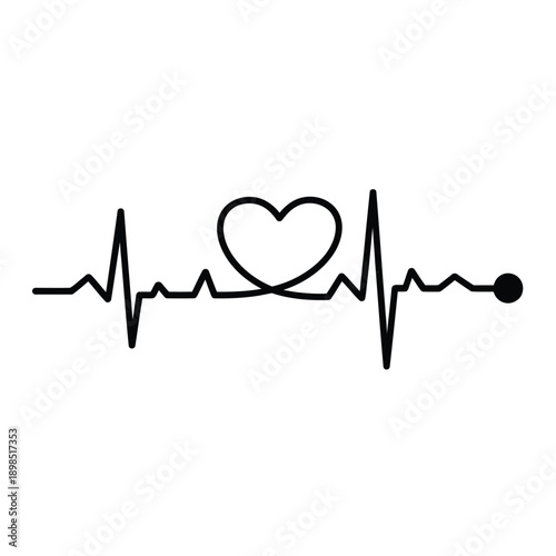 Black heartbeat line with a heart shape replacing one pulse peak