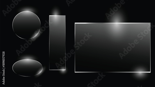 Modern Transparent Glass Button Set with Rounded and Square Shapes Vector Illustration