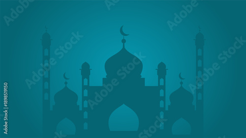Minimalist Teal Mosque Silhouette Background for Islamic Religious Event Suitable for Professional Presentations, Foundation Reports, and Webinar Backgrounds