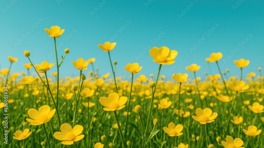 Fototapeta premium Vibrant yellow flowers under sky wallpaper for desktop