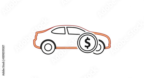 Car with Dollar Coin Symbol Representing Auto Finance.
