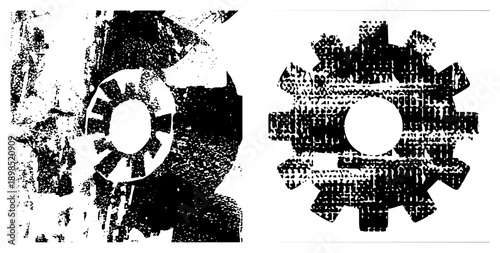 Mechanical gear with halftone texture, industrial cogwheel design, vector graphic, mechanical element, stylized machinery, isolated gear, mechanical art.